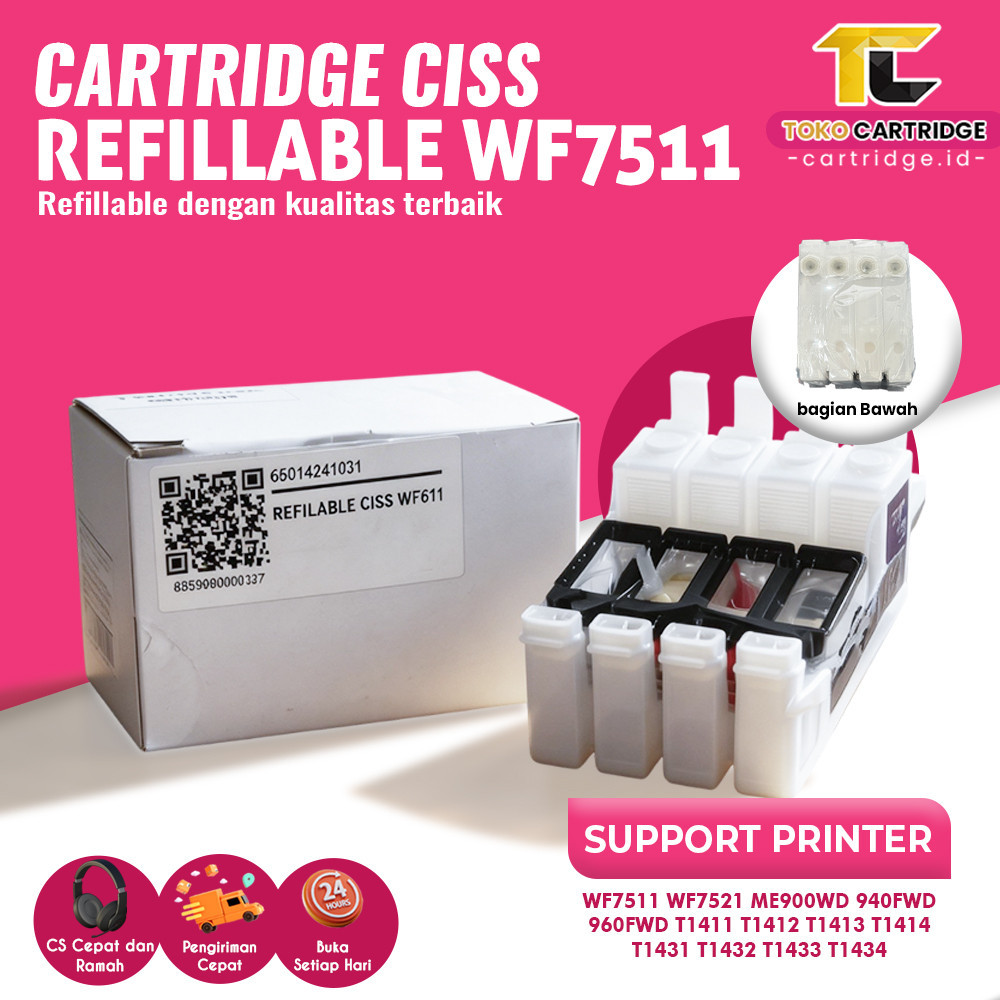 Cartridge CISS EP WF7511 WF7521 ME900WD 940FWD 960FWD, Tipe Cartridge T141/T143 (Tanpa Chip)