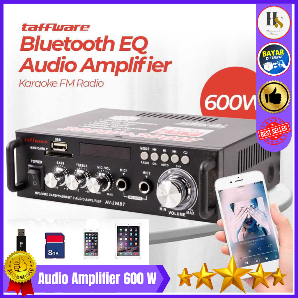 COD Taffware Bluetooth EQ Audio Amplifier Karaoke Home Theater FM 600W / ampli murah cuci gudang min