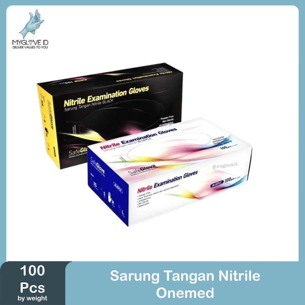 Sarung Tangan Karet Medis Handscoon Nitrile Nitril Non Powder 100 pcs Safeglove Onemed