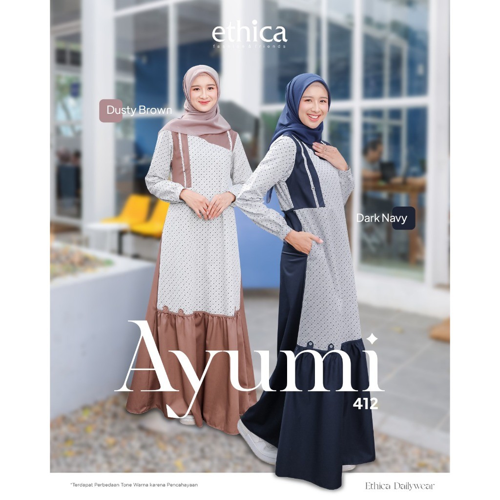 DRESS ONLY ETHICA AYUMI 412 DUSTY BROWN AYUMI 412 DARK NAVY GAMIS ELEGAN DEWASA GAMIS ETHICA GAMIS 2