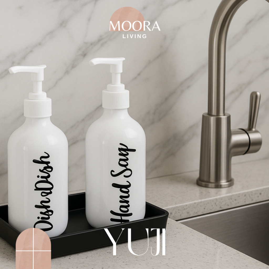 KAAMU LIVING - YUJI |  Stiker Hitam / Botol refill sabun cair putih 500ml 300ml N28 aesthetic, dispe