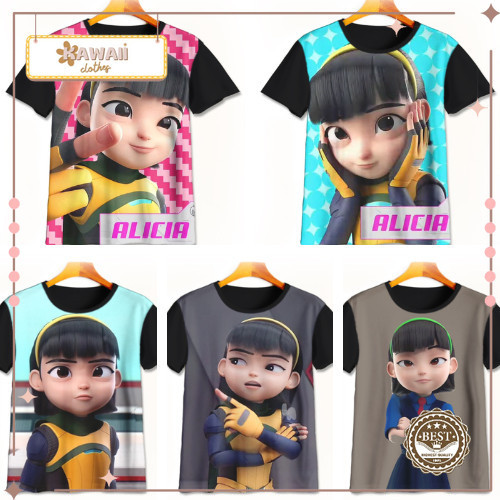 Kaos Ejen Alicia 3D Keren | Kaos Kartun Ejen Alicia | Baju Ejen Alicia Murah Untuk Anak Umur 1-12 Ta