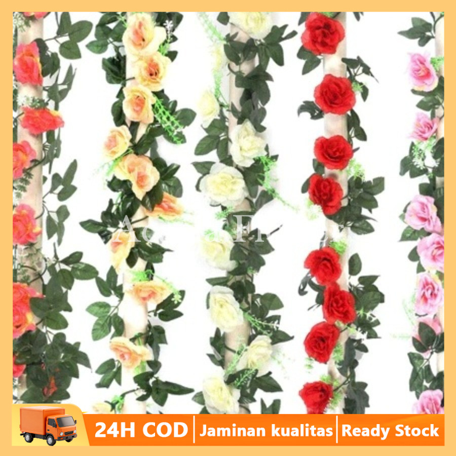 Bunga Mawar Rambat Plastik Buatan – Hiasan Dinding Kamar & Acara Pernikahan, Sentuhan Halus & Tampil