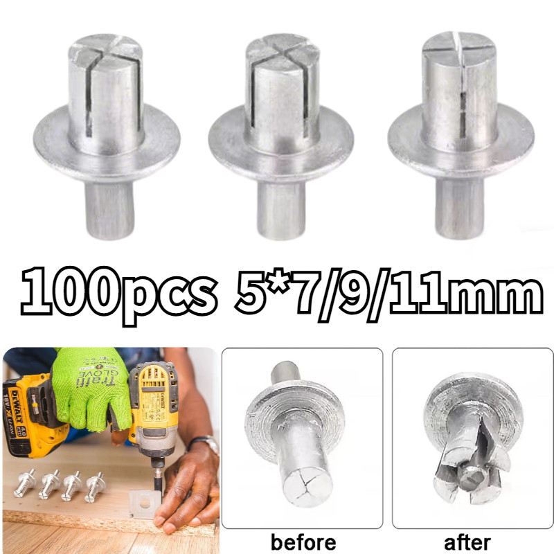 Isi 100 Paku Rivet Palu Aluminium Flat Round Drive Hummer Rivet 5x7/9/11mm