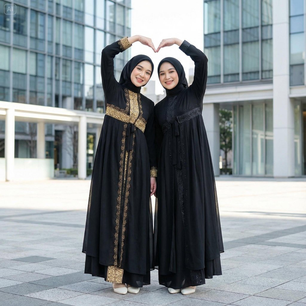 Abaya Gamis Hitam Turkey – Bahan Jersey Ceruty, Bordir Payet Mewah, Model Buka Pintu untuk Pesta, Ko