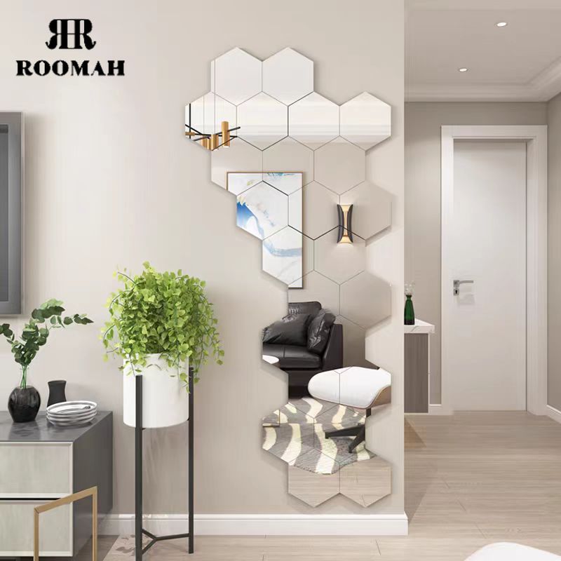 ROOMAH Akrilik Cermin Hexagonal (CERMIN ASLI) Akrilik Cermin Aesthetic Cermin Dinding Tempel