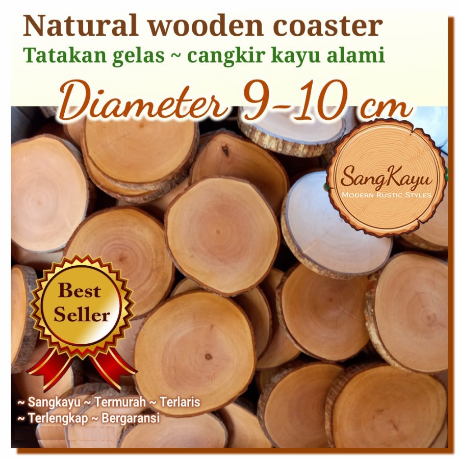 Natural wood coaster tatakan kayu bulat alami | wooden coaster | tatakan gelas kayu | tatakan kayu |
