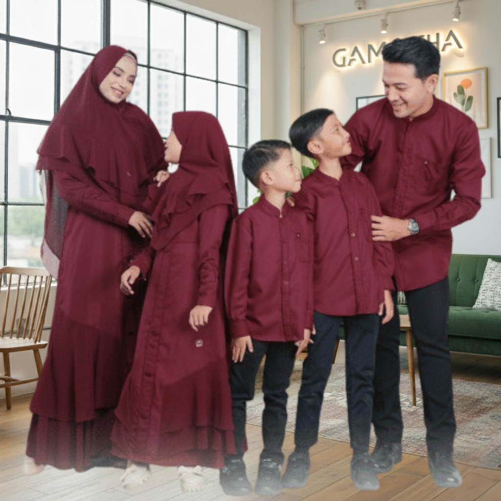 Arra Sarimbit Lebaran Keluarga Arafah Maroon Family Baju Couple Muslim