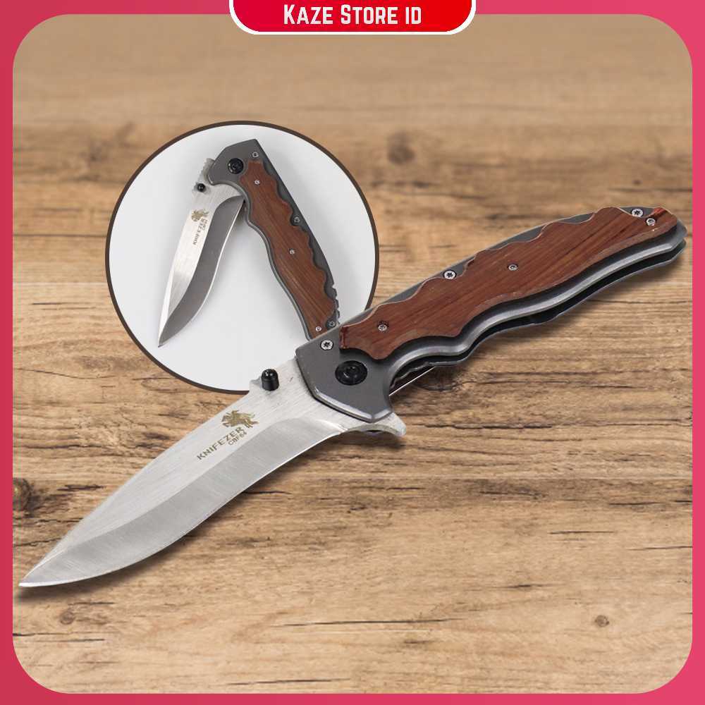 KNIFEZER Blade Pisau Lipat Berburu Knife Wooden Handle - CBF64