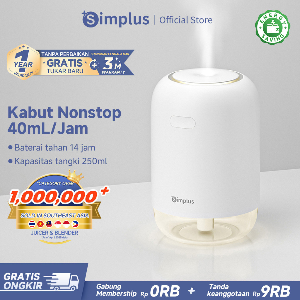 Simplus Humidifier Rumahan Mobil Meja Tanpa Kabel Portabel Kapasitas 250ml Daya Baterai 14 Jam