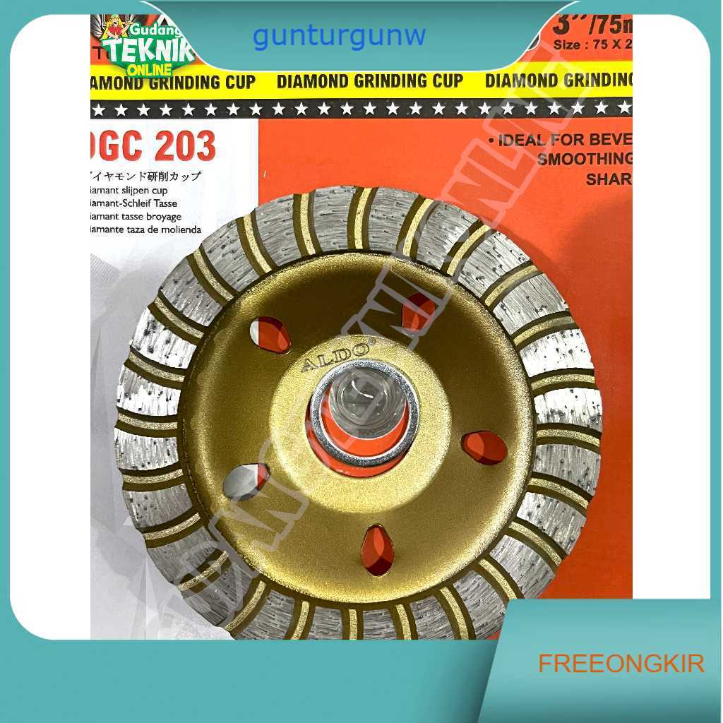 Diamond Grinding Wheel Cup 3" ALDO 203 TURBO MANGKOK CUP / Mata Gerinda Poles Granit Granite Beton B