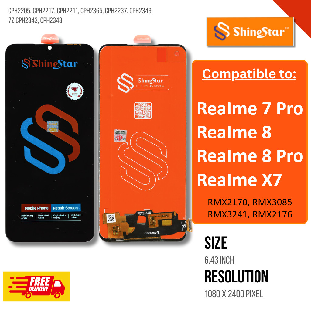Shinestar LCD Touchscreen HP Realme 8, 8 Pro, Realme 7 Pro, X7 - RMX2170 RMX3085 RMX3241 RMX2176