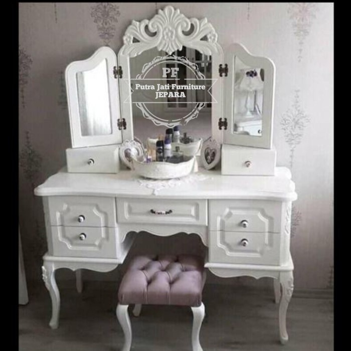 Termurah Free Ongkir Meja Rias Tolet Warna Putih Kayu Jati Ukir Jepara A