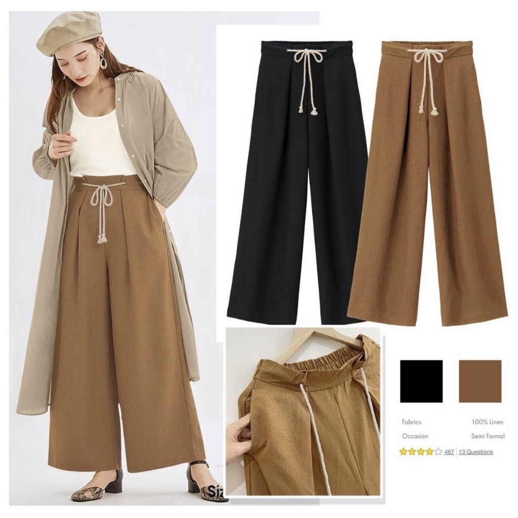 GU Tiewaist Blend Pants - Celana kulot wanita