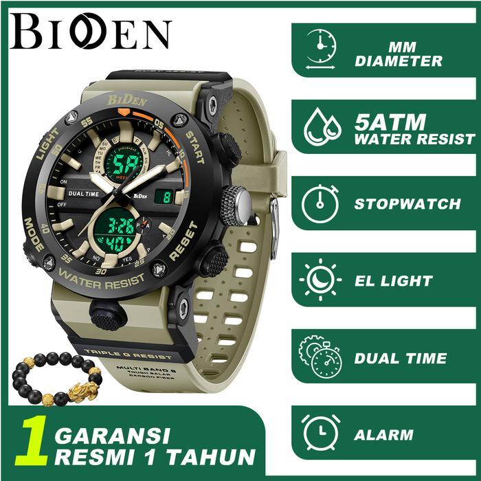 BIDEN Jam Tangan Pria Digital&Analog Original Olahraga Multifungsi Jam Tangan Cowok - Khaki