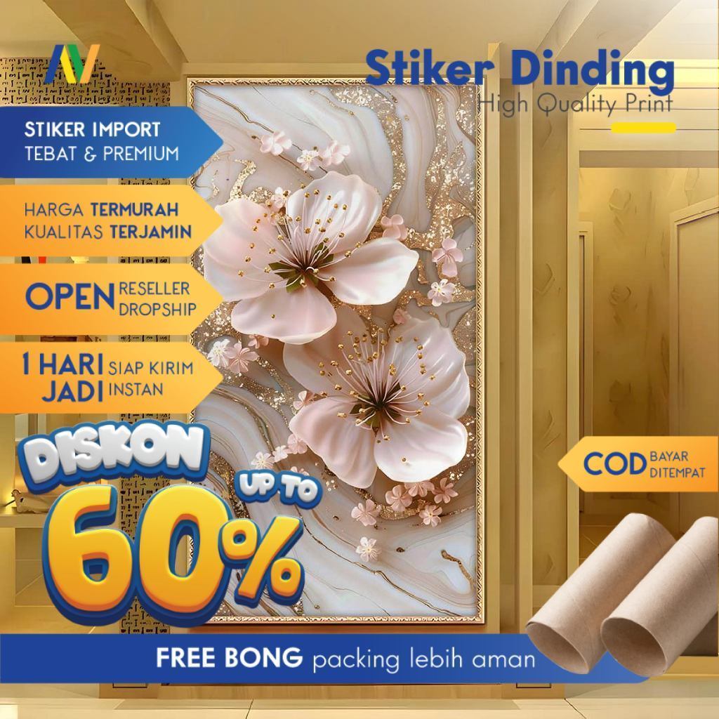 Stiker Dinding Bunga 3D Premium Dekorasi Dinding Aesthetic Bikin Kamar Lebih Cantik Hidup & Estetik 