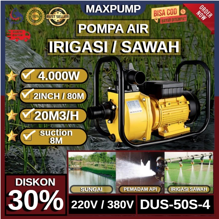 MAXPUMP Pompa Sawah Tenaga LISTRIK Mesin Pompa Air Sawah Irigasi 2inch 4kw Mesin Pompa Pompa Banjir