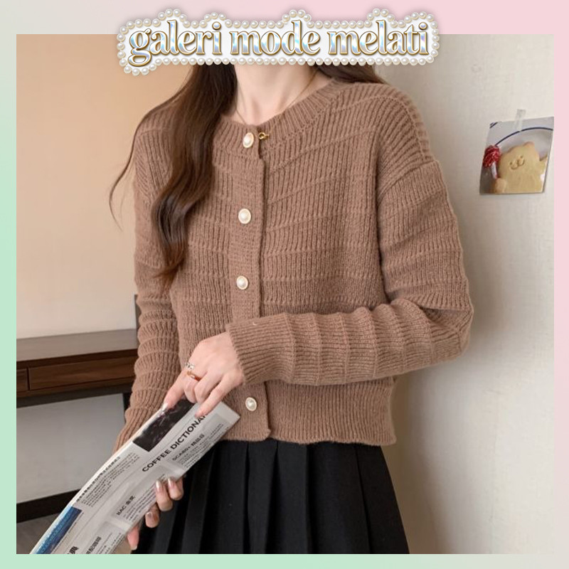 Melati - Cardigan Rajut Crop Wanita Lengan Panjang Style Korea