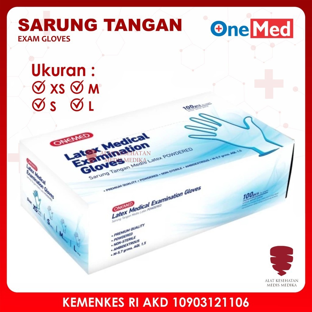 Sarung Tangan Exam Glove Ukuran XS S M L Onemed Medis  Handscoon Handscon Handskun Karet Latex Putih