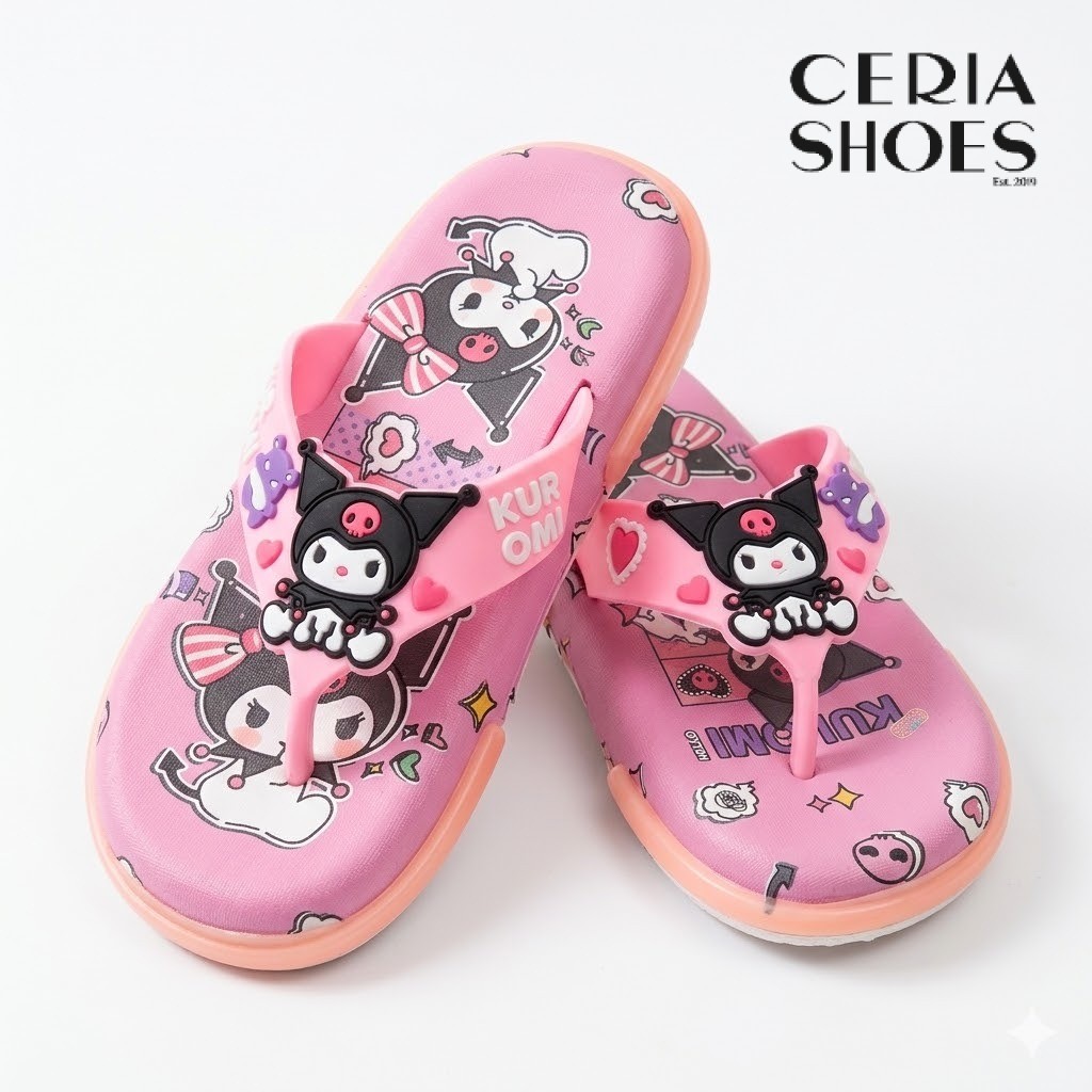 Sandal Jepit Anak Perempuan Bahan Karet Jelly Empuk Elastis Motif Gambar Kuromi Karakter Lucu 812KUR