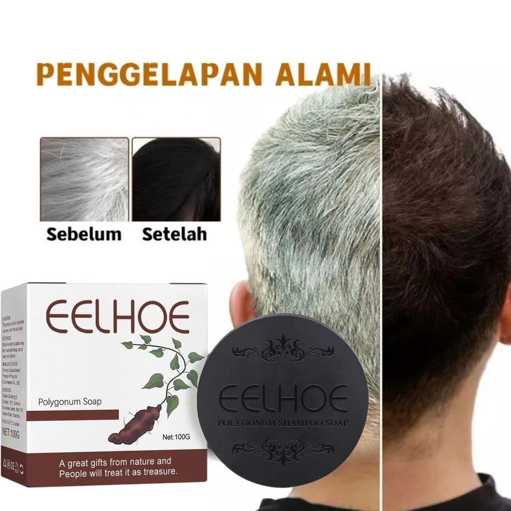 EELHOE Pria Rambut Hitam Sabun Penggelap Rambut Sabun Sampo Bar Penggelap Polygonum Essence Hair Dar