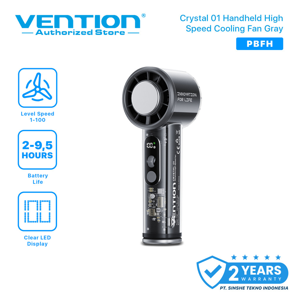 Vention Crystal 01 Handheld High-Speed Cooling Fan Kipas Mini Portable 100 Speed LED Display USB-C 3
