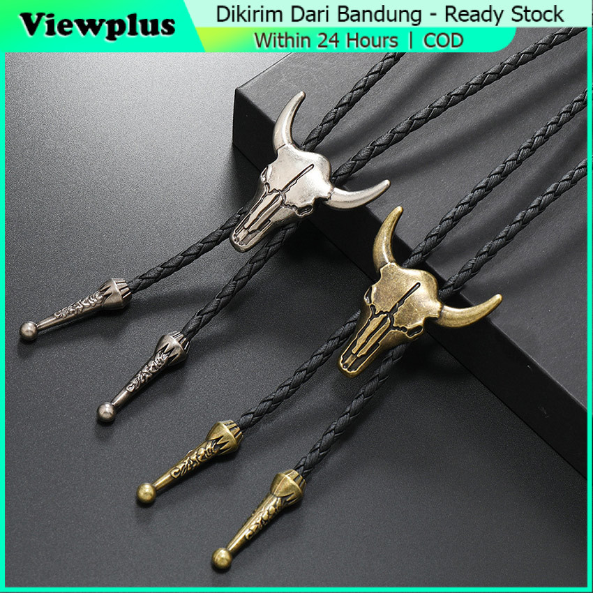 Dasi Bolo Tie Cowboy Vintage Motif Bull head Kalung Pria Bolo tie necklace bolo tie vintage