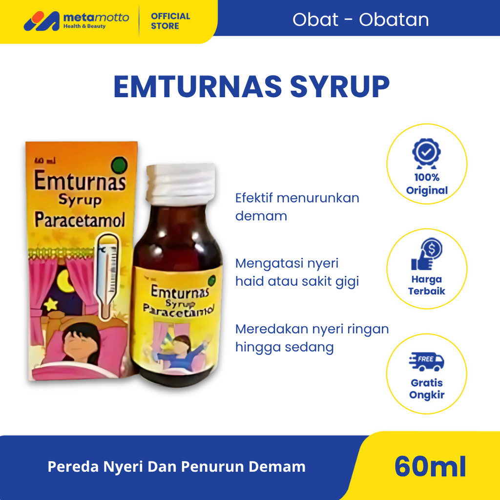Emturnas paracetamol sirup demam nyeri sakit kepala gigi anak 60 ml  - Metamotto Karya Jaya