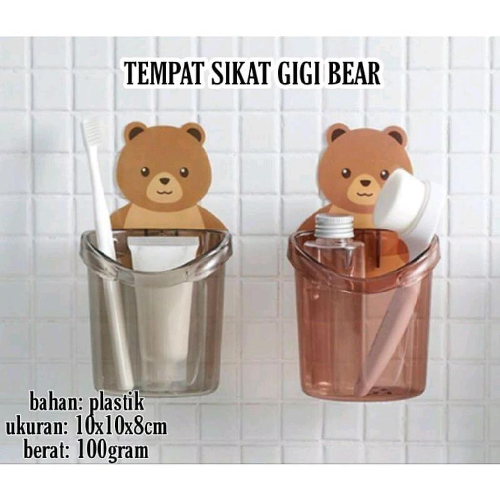 Gantungan Tempat Sikat Gigi Tempel Beruang Bahan Kaca Plastik BSP