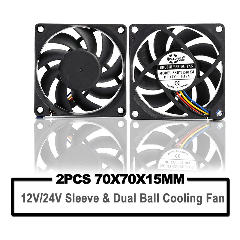 2pcs SXDOOL 70mm fan 7cm DC 12V 24V Brushless 2PIN 3PIN DC Cooler Fan 70x70x15mm 7015 For Computer P
