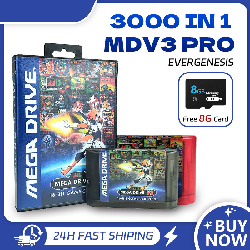 Mega Drive V3.0 Pro 3000 in 1 EDMD Remix MD V3 Game Cartridge for SEGA US/JP/EU 16-bit GENESIS Game 