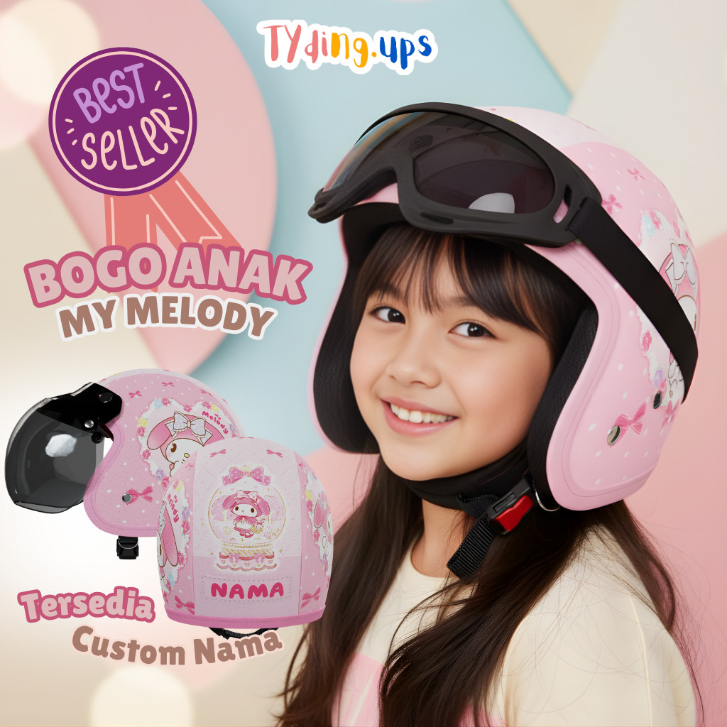 HELM BOGO ANAK KARAKTER MELODY UNTUK PEREMPUAN USIA 2 3 4 5 6 7 TAHUN, HELM KULIT ANAK
