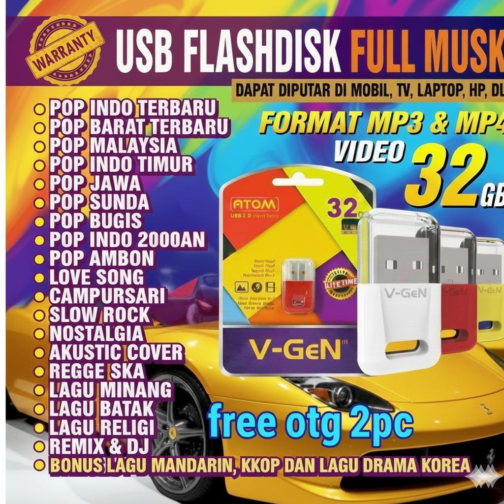 USB FLASHDISK FULL MUSIK ALL GENRE ANAK RANTAU V-GEN 32GB FULL ( 4750 File / lagu) MP3 MP4 PAKET KOM