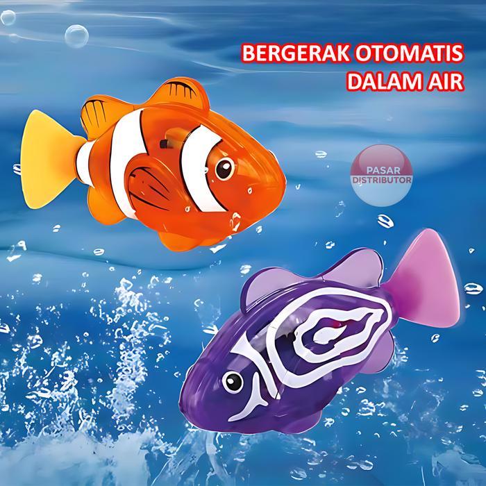 Mainan Ikan Elektrik Anak Berenang Otomatis di Air dengan Lampu LED Mandi Bayi Edukatif Ikan Mainan 