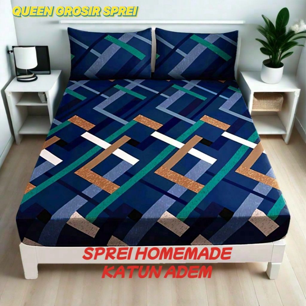 BintangOfc - sprei 180x200 160x200 seprei kasur aesthetic set sarung bantal guling katun motif kotak