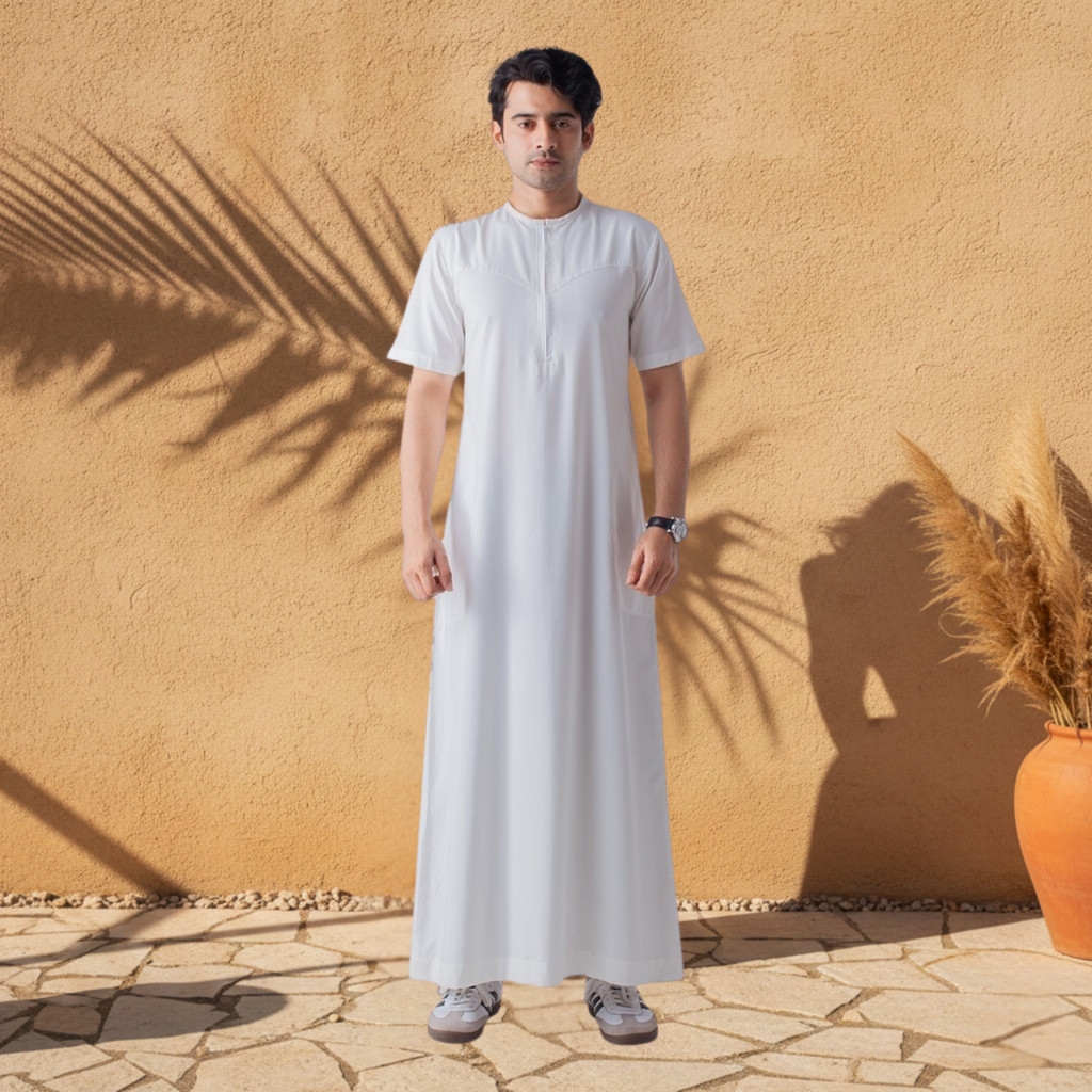 Jubah Pria Dewasa Lengan Pendek Slim Fit Ardan Series Warna Putih