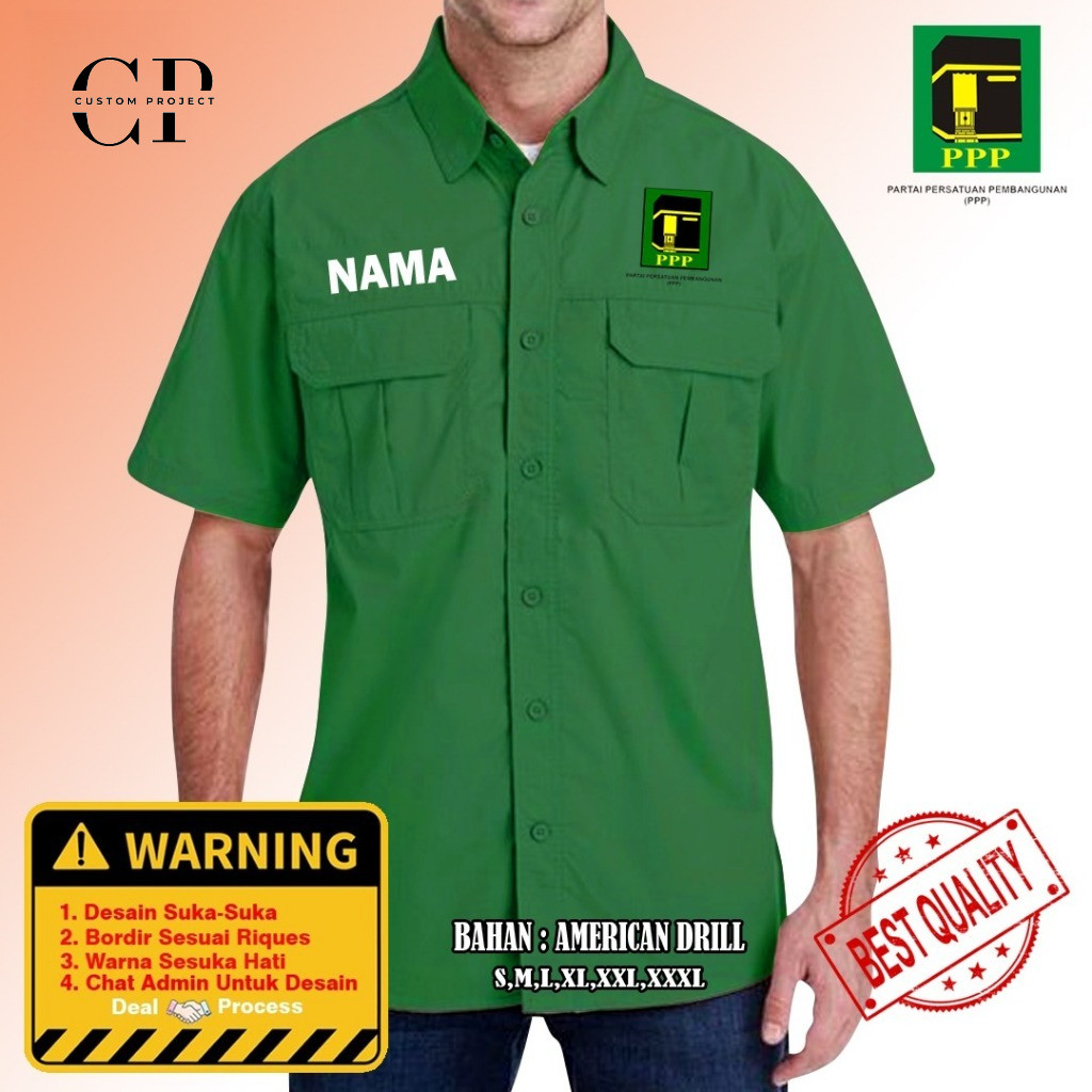 Kemeja Partai PPP Custom Bordir Satuan / Kemeja PDL Partai PPP / Kemeja Kerja Partai PPP Bordir Suka