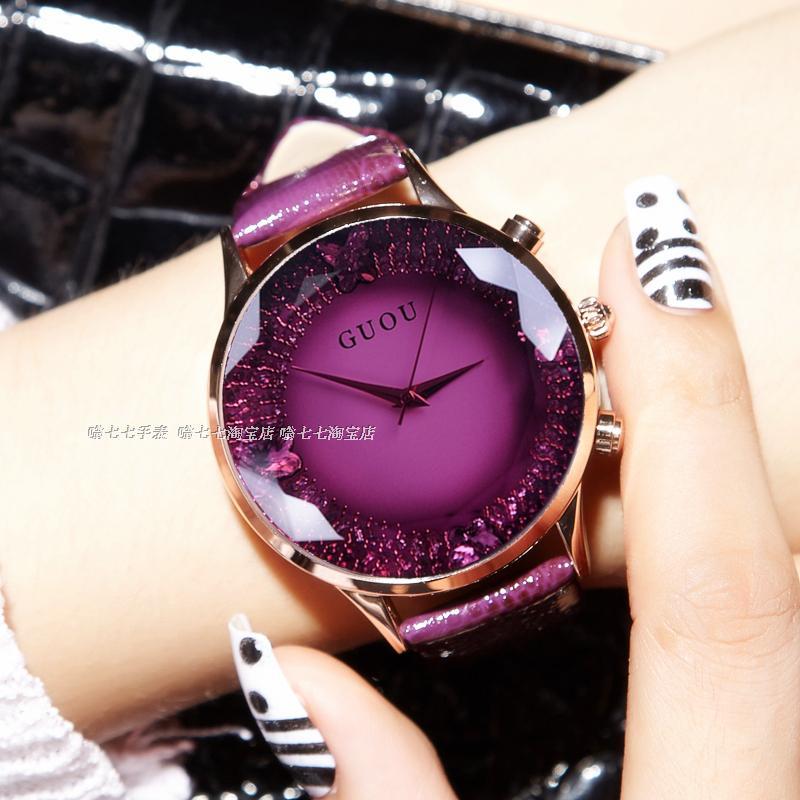 HK GUOU Brand Quartz Lady Wat Rhinestone Waterproof Women's Wat Genuine Leather Upscale Large al Lux