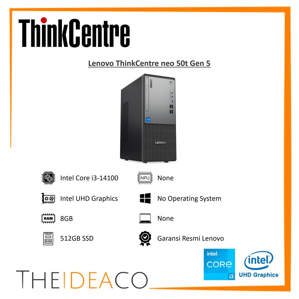 Lenovo ThinkCentre neo 50t Gen 5 i3-14100 8GB 512GB SSD No OS W3Y Onsite
