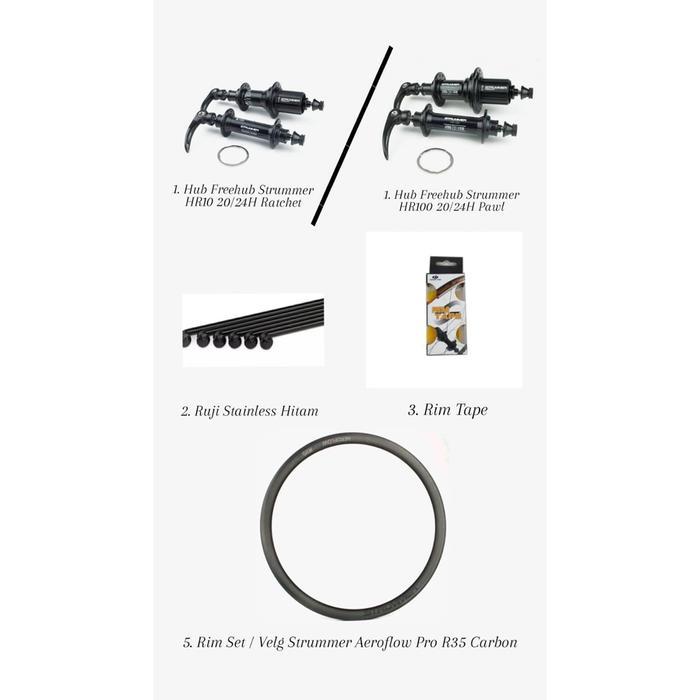 WHEELSET STRUMMER AEROFLOW PRO R35 CARBON 700C RIM BRAKE - TUBELESS, HR10 RATCHET