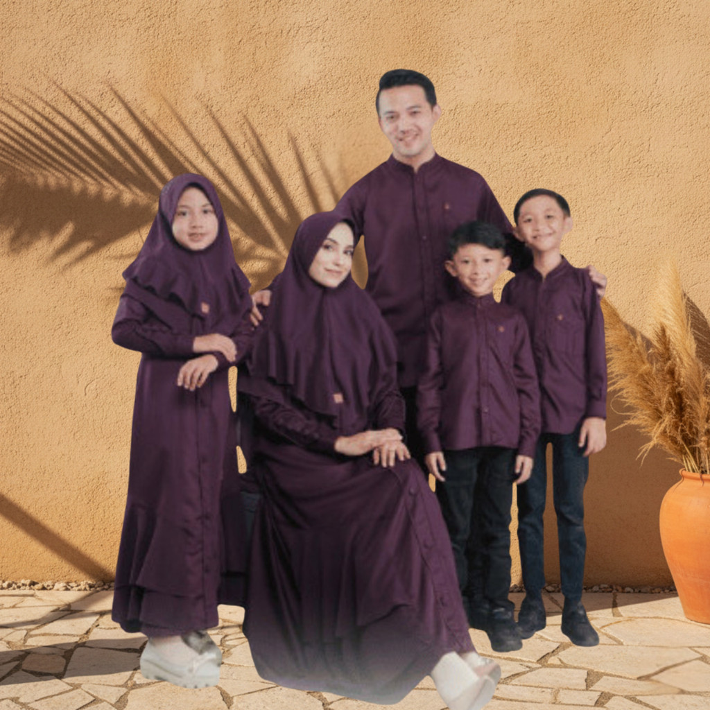 Arra Couple Keluarga Baju Lebaran Arafah Dark Plum Sarimbit Family Muslim