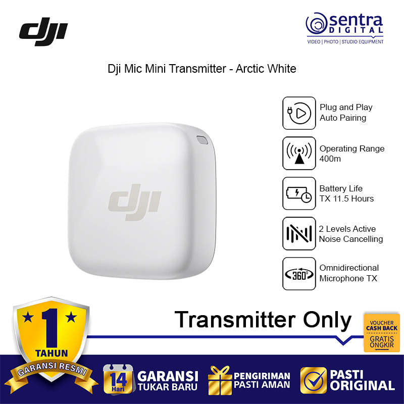 DJI Mic Mini 2.4GHz Clip-On Transmitter TX with Built-In Microphone - Arctic White