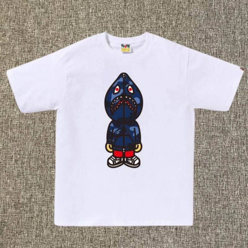 jaminan kualitas  Bape Colar Camo Classic Milo Shark Tee White Original / Baju Kaos Bape Authentic