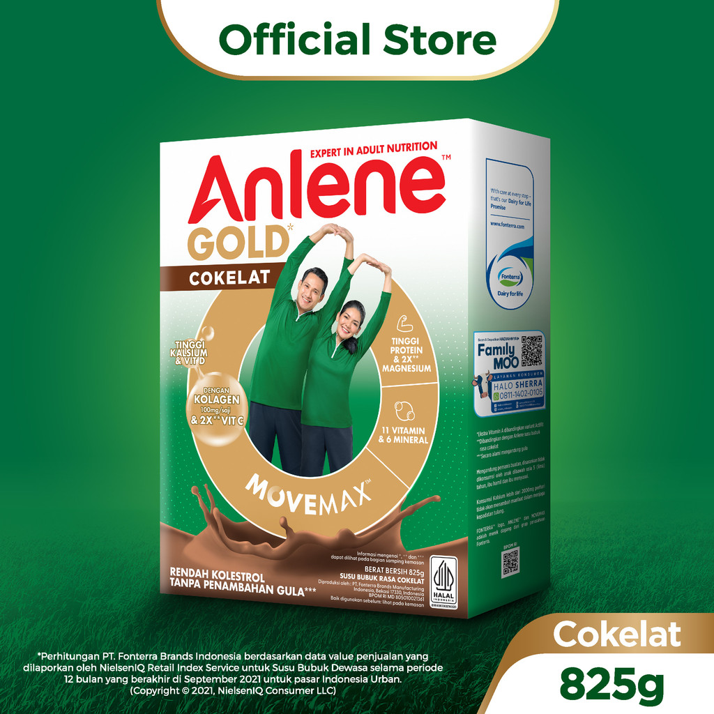 Anlene Gold 5X Susu Bubuk Dewasa Cokelat 825g - Nutrisi Tinggi Kalsium Untuk Tulang, Sendi, dan Otot