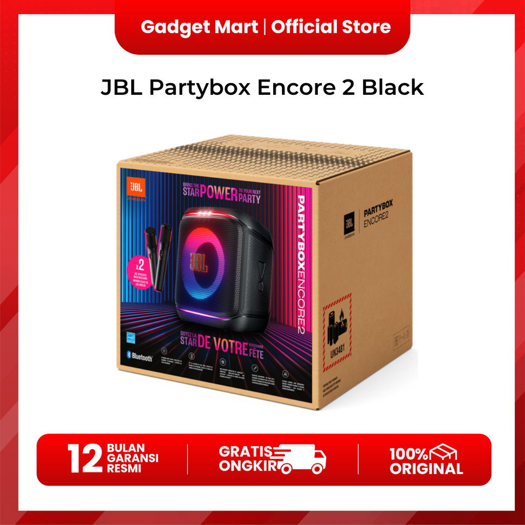 JBL PARTYBOX ENCORE 2 BLACK + 2 MIC - Garansi Resmi