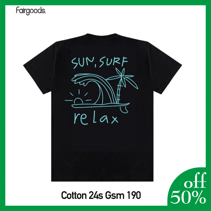 Trendi dan longgar Kaos - Sun Surf - Hitam
