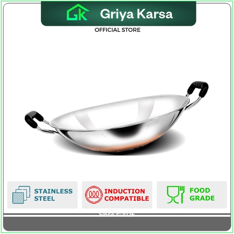 GriyaKarsa.Id -  Wajan Stainless Steel Chainess Wok 30 cm (Maspion)