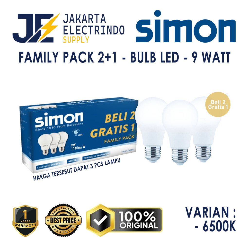 Simon Lampu LED Bohlam Family Pack Bulb Beli 2 Gratis 1 Multipack 9 Watt - 9W 9 W 9Watt