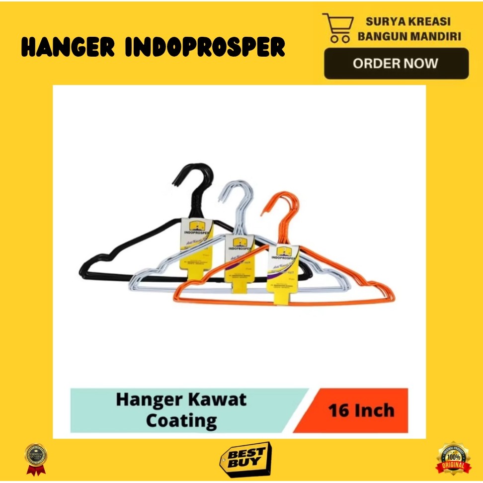 GANTUNGAN BAJU WARNA - HANGER INDOPROSPER 10 PCS - HANGER KAWAT WARNA - JEMURAN KAWAT TEBAL - GANTUN