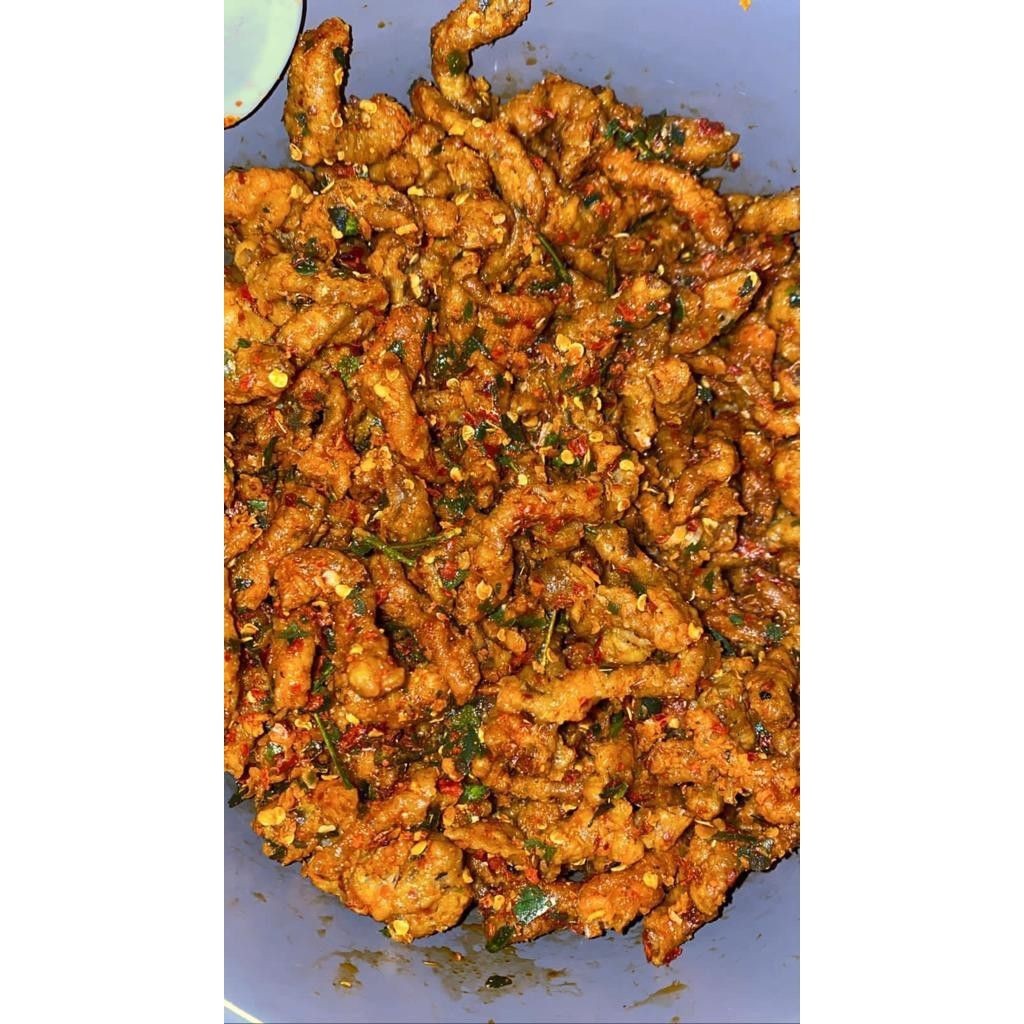 usus krispy (usus kering) pedas daun jeruk/original daun jeruk